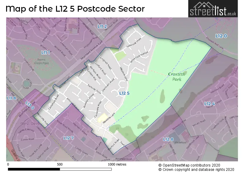 Map of the L12 5 and surrounding postcode sector