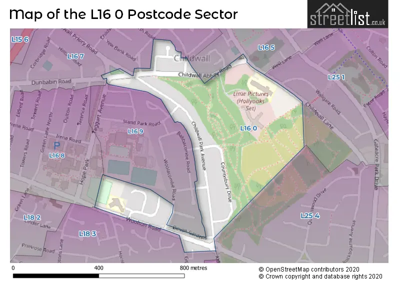 Map of the L16 0 and surrounding postcode sector
