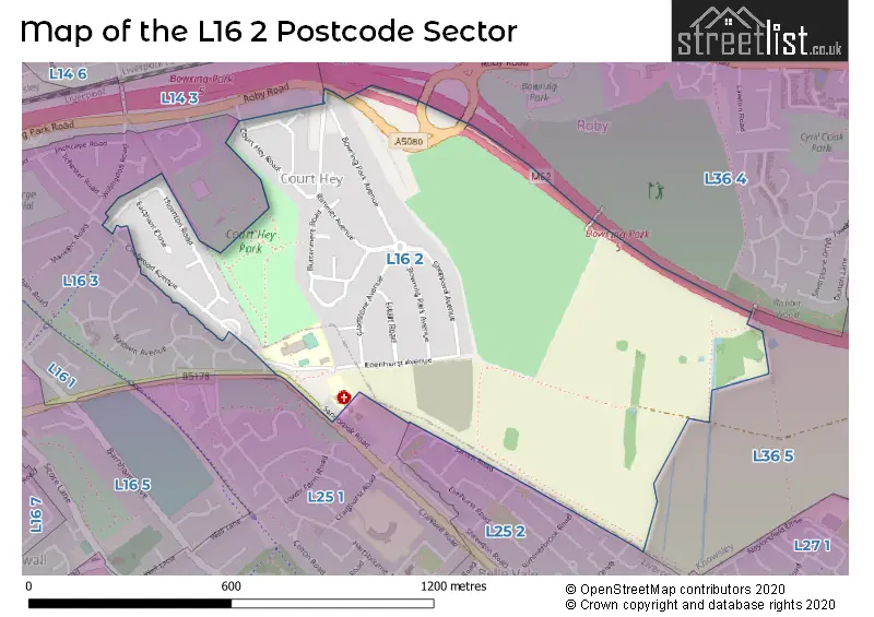 Map of the L16 2 and surrounding postcode sector