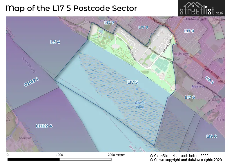 Map of the L17 5 and surrounding postcode sector