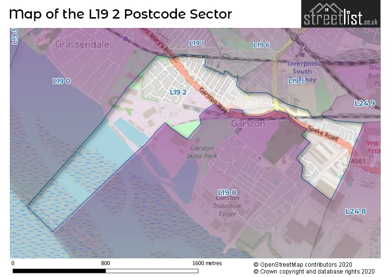 Map of the L19 2 and surrounding postcode sector