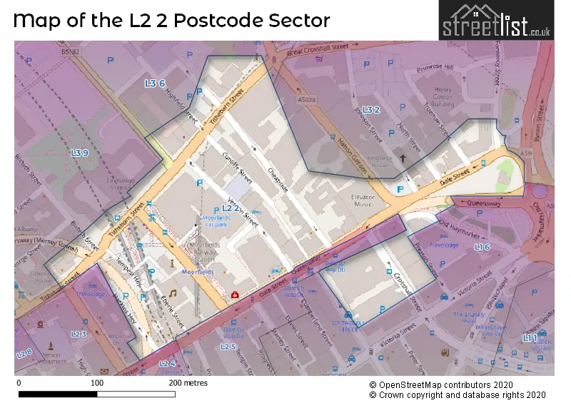 Map of the L2 2 and surrounding postcode sector