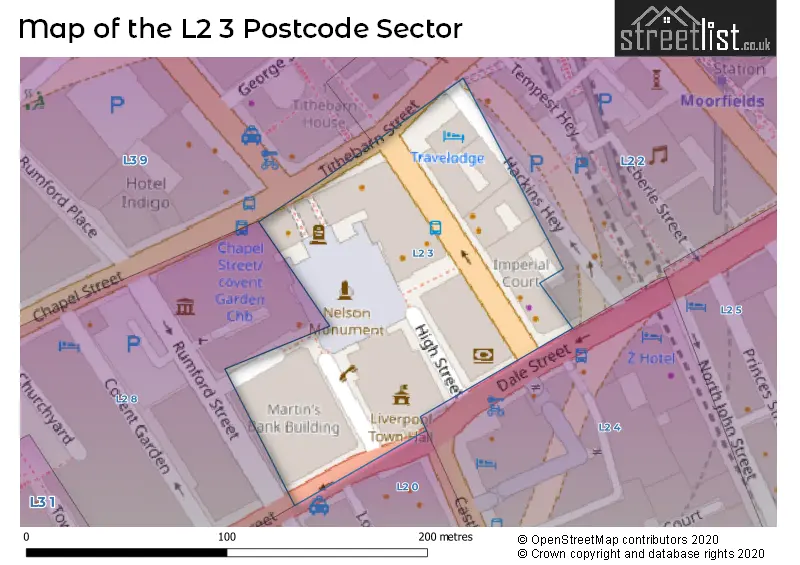Map of the L2 3 and surrounding postcode sector
