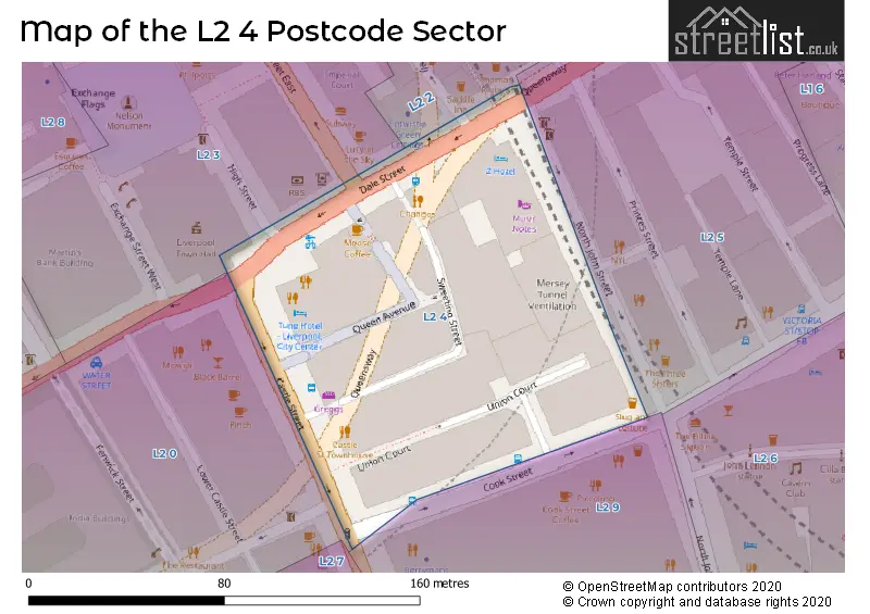 Map of the L2 4 and surrounding postcode sector