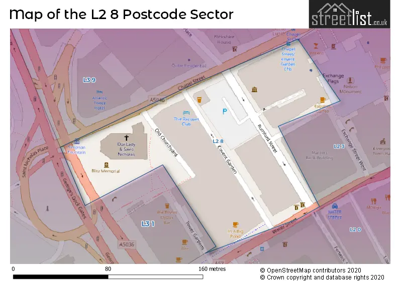 Map of the L2 8 and surrounding postcode sector