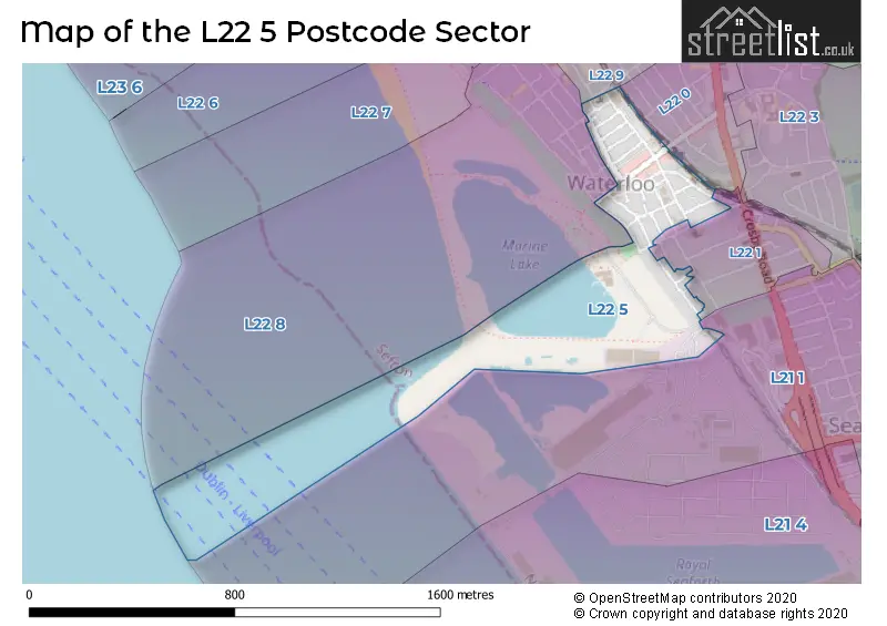 Map of the L22 5 and surrounding postcode sector