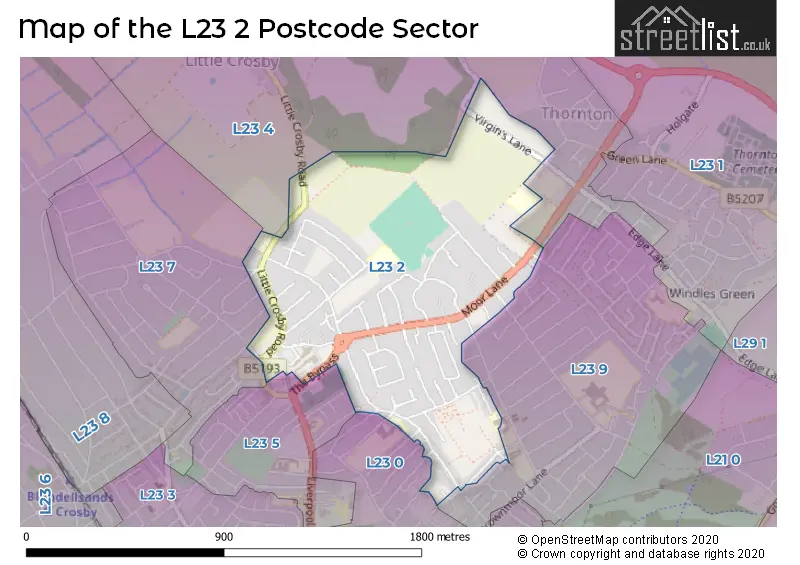 Map of the L23 2 and surrounding postcode sector