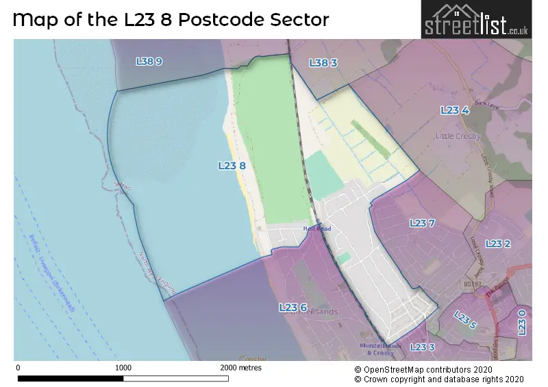 Map of the L23 8 and surrounding postcode sector