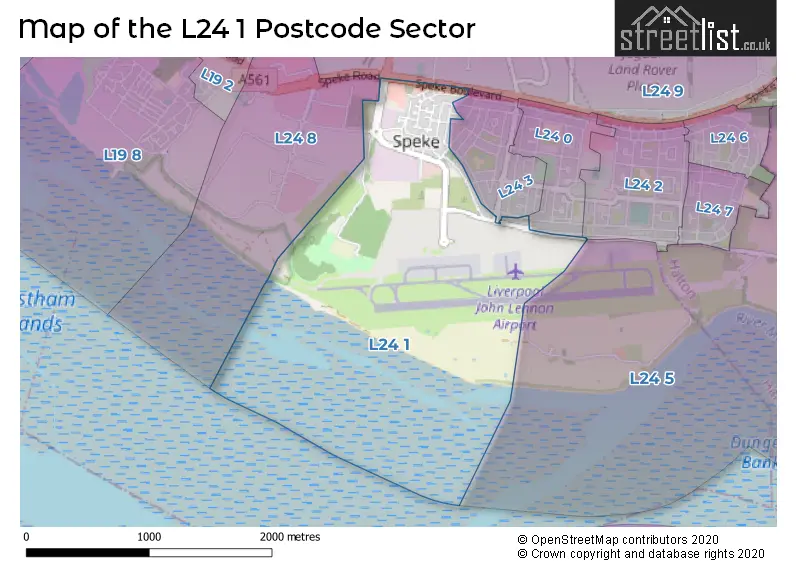Map of the L24 1 and surrounding postcode sector