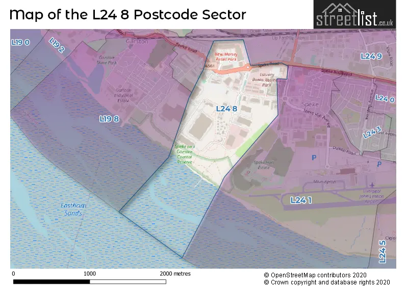 Map of the L24 8 and surrounding postcode sector