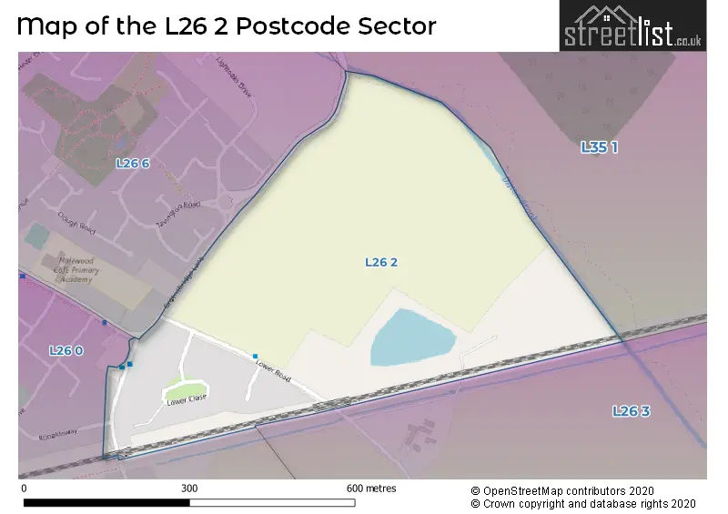 Map of the L26 2 and surrounding postcode sector