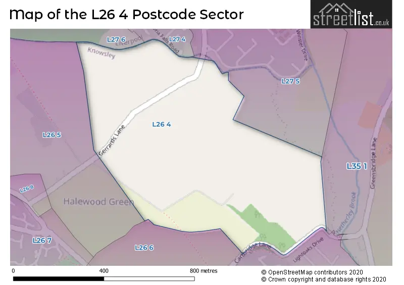 Map of the L26 4 and surrounding postcode sector