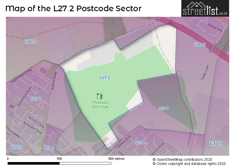 Map of the L27 2 and surrounding postcode sector