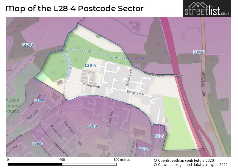 Map of the L28 4 and surrounding postcode sector