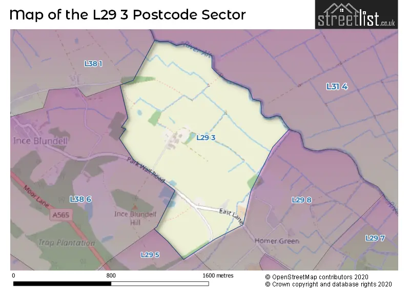 Map of the L29 3 and surrounding postcode sector