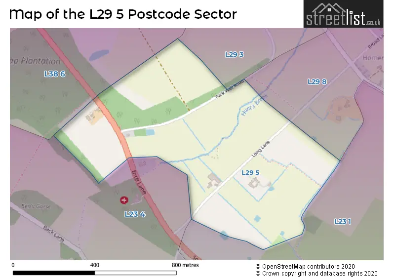 Map of the L29 5 and surrounding postcode sector