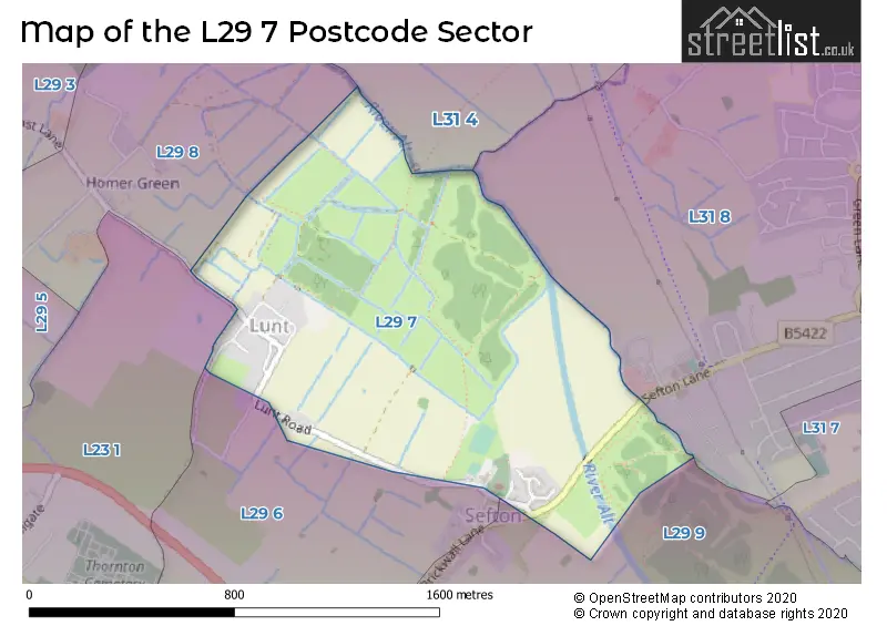 Map of the L29 7 and surrounding postcode sector