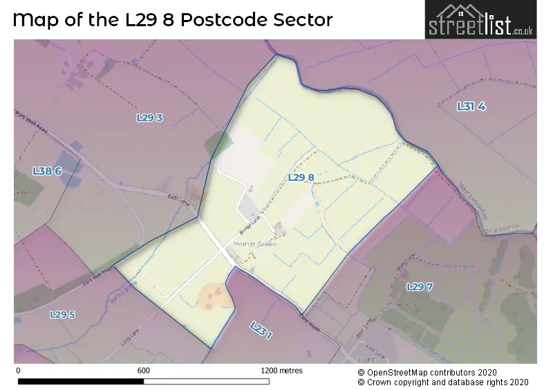 Map of the L29 8 and surrounding postcode sector