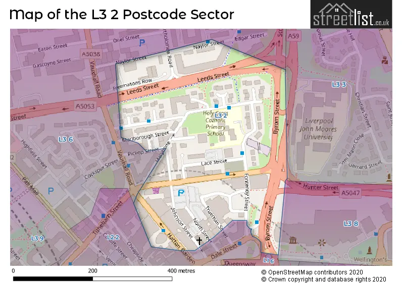 Map of the L3 2 and surrounding postcode sector