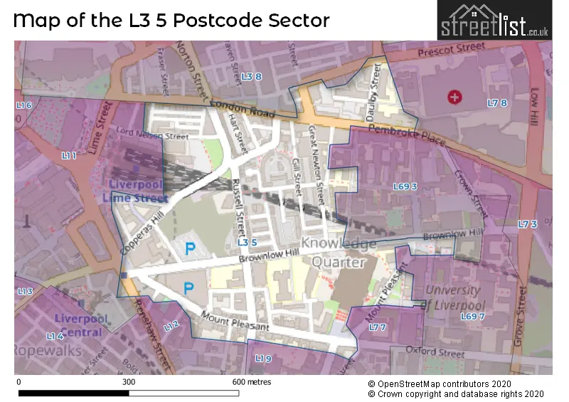 Map of the L3 5 and surrounding postcode sector