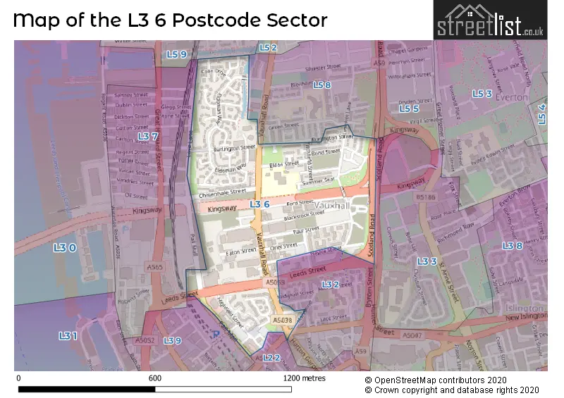 Map of the L3 6 and surrounding postcode sector