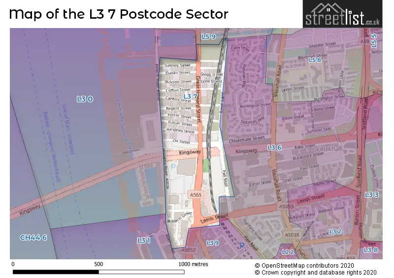 Map of the L3 7 and surrounding postcode sector