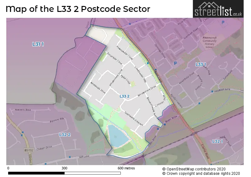 Map of the L33 2 and surrounding postcode sector