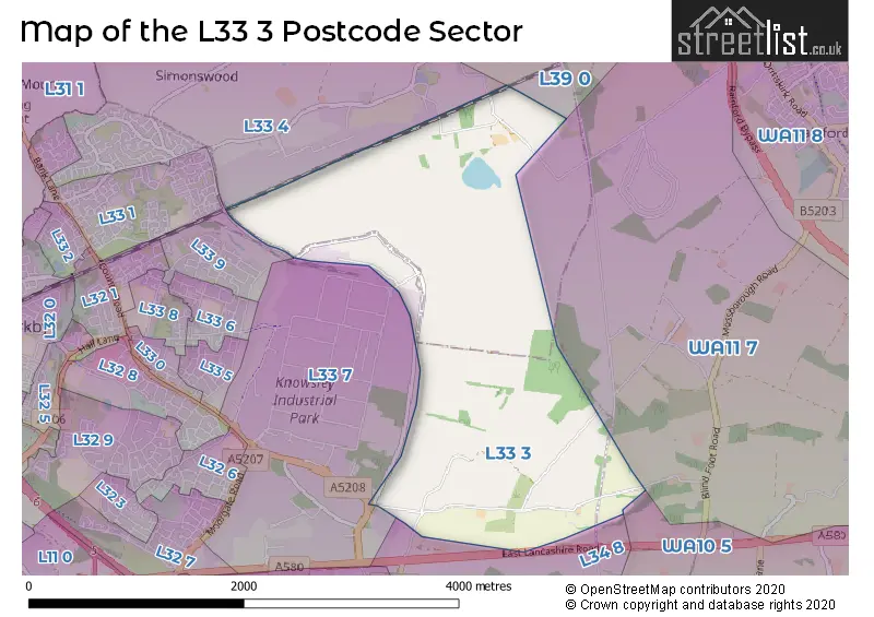 Map of the L33 3 and surrounding postcode sector