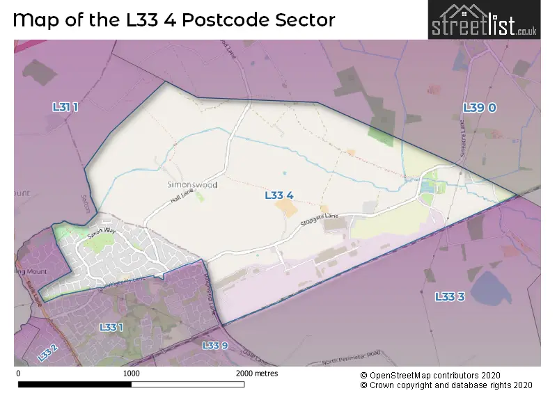 Map of the L33 4 and surrounding postcode sector