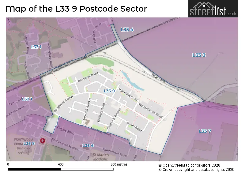 Map of the L33 9 and surrounding postcode sector