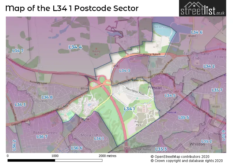 Map of the L34 1 and surrounding postcode sector