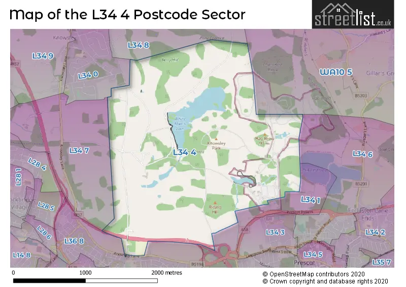 Map of the L34 4 and surrounding postcode sector