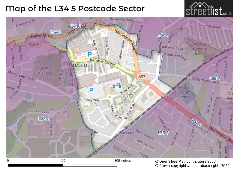 Map of the L34 5 and surrounding postcode sector