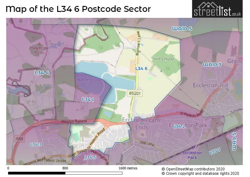 Map of the L34 6 and surrounding postcode sector