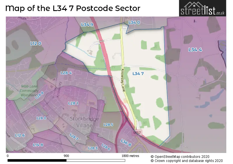 Map of the L34 7 and surrounding postcode sector
