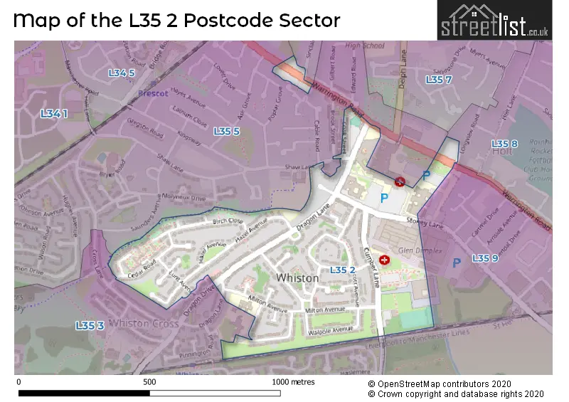 Map of the L35 2 and surrounding postcode sector