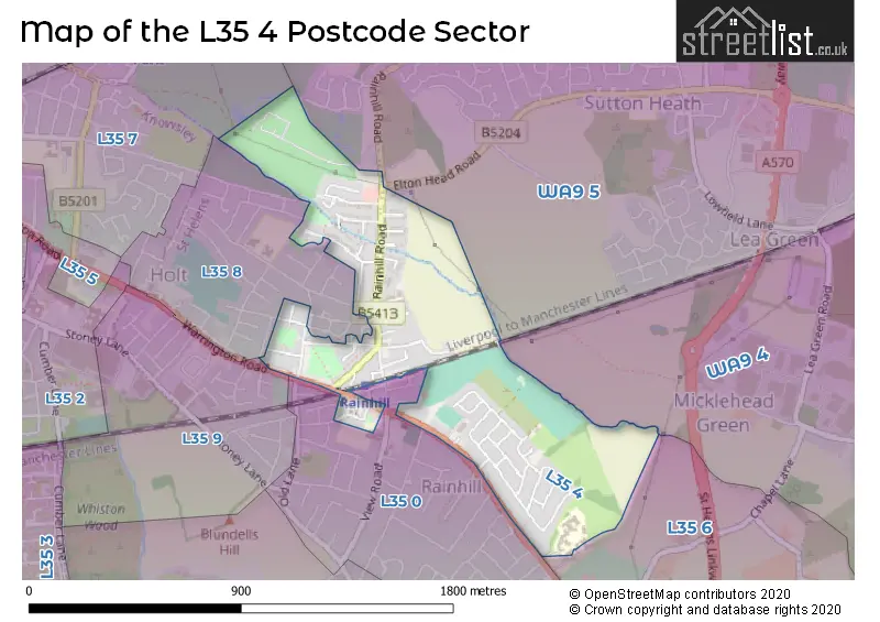 Map of the L35 4 and surrounding postcode sector