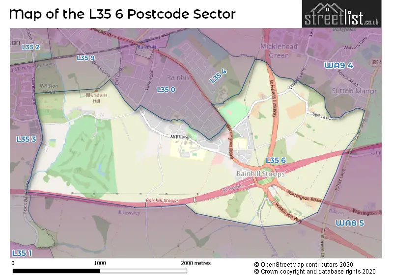 Map of the L35 6 and surrounding postcode sector