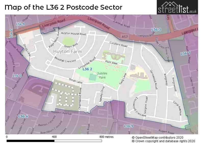 Map of the L36 2 and surrounding postcode sector
