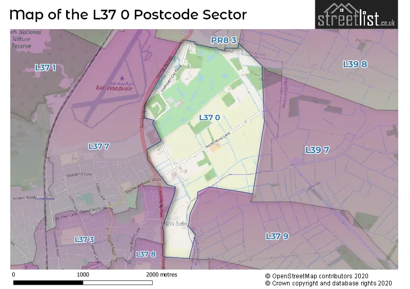 Map of the L37 0 and surrounding postcode sector