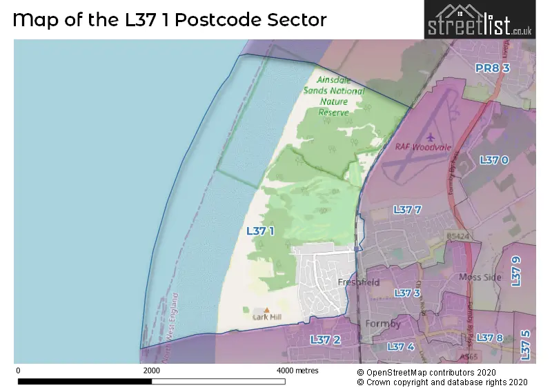Map of the L37 1 and surrounding postcode sector