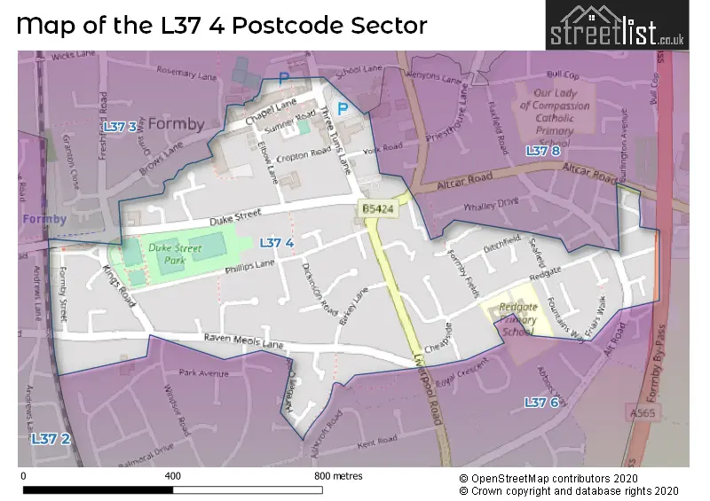 Map of the L37 4 and surrounding postcode sector