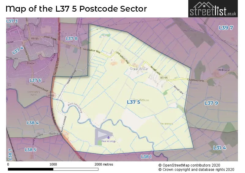 Map of the L37 5 and surrounding postcode sector