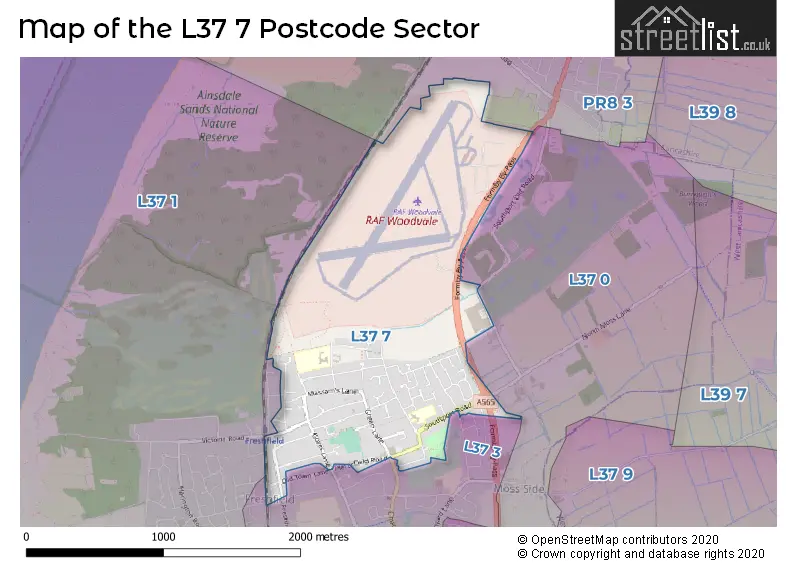 Map of the L37 7 and surrounding postcode sector