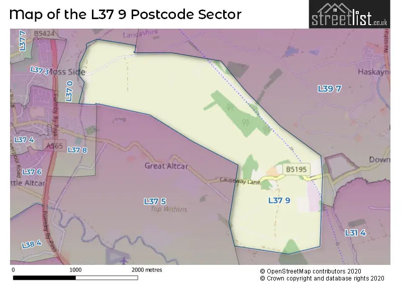 Map of the L37 9 and surrounding postcode sector