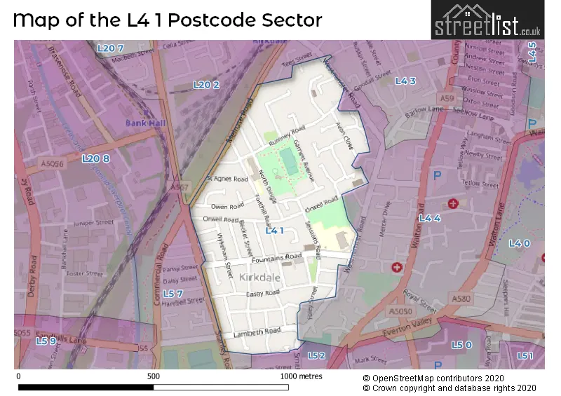 Map of the L4 1 and surrounding postcode sector