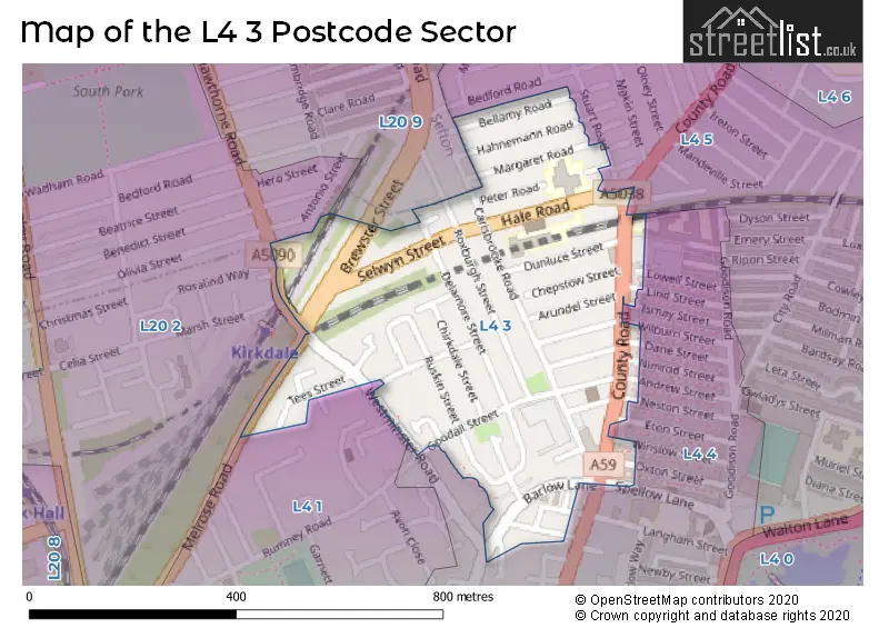 Map of the L4 3 and surrounding postcode sector