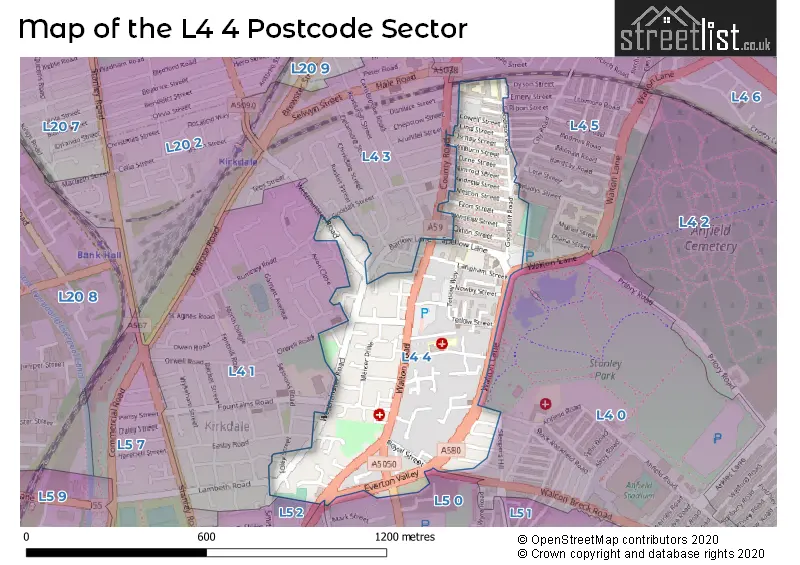 Map of the L4 4 and surrounding postcode sector