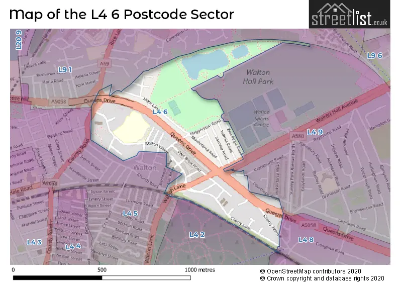 Map of the L4 6 and surrounding postcode sector