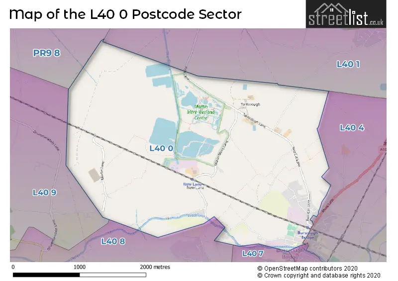Map of the L40 0 and surrounding postcode sector